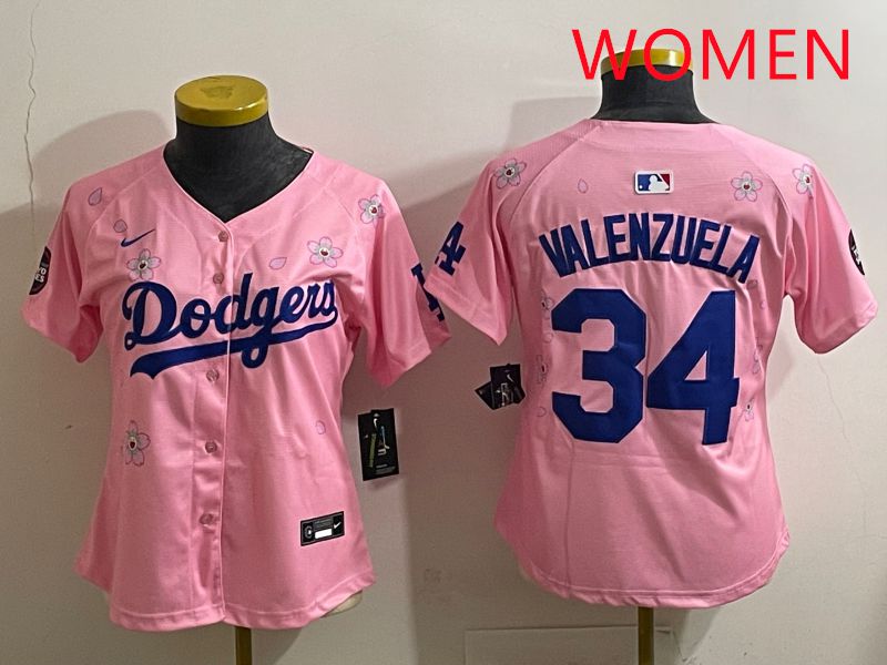 Women Los Angeles Dodgers #34 Valenzuela Pink Sakura Edition 2025 Nike MLB Jersey style 31